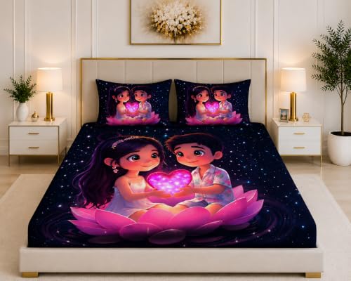 Image of 7D Digital Printed King Size Bedsheet | 240TC Premium Cotton Feel Microfiber with 2 Pillow Covers | Soft Breathable & Wrinkle Free Bedding Set | (Lovedigital, King Size-90x100 Inch)