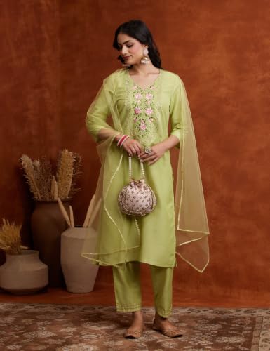 Image of Amazon Brand - Myx Women's Embroidered Kurta Pant Set with Dupatta (Available in Plus Sizes)