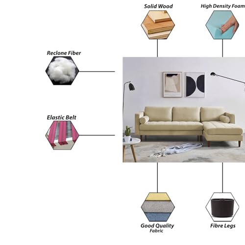 Image of Lezra RHS 4 Seater L Shape Sofa Set for Living Room (Cream Fabric) Premium Fabric Sofa