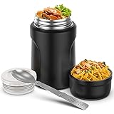 JIM´S STORE Termo alimentos 500ml,Frasco Termica Comida Acero Inoxidable Recipiente Térmico Sólidos para Adultos y Niños (Negro)
