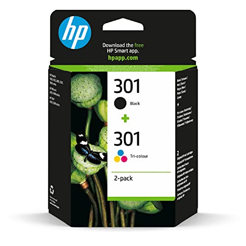 HP 301 Pack de 2 Cartouches d'Encre Noire et Trois Couleurs Authentiques (N9J72AE)