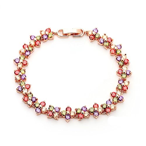 14K Rose Gold Bohemian Style Colorful Crystal Bracelet for Women,Branch Shape Natural Crystal Rainbow Link Bracelet,Luxury Bracelet Jewelry Gift for Her