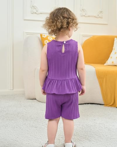 Image of Weebaby Baby Clothes Girl Toddler Summer Outfits Infant Casual Sleeveless Halter Ruffle Tank Cute Short Set Baby Clothing