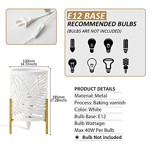 Lámpara de mesa decorativa con base trípode dorada y pantalla metálica blanca miniatura 4