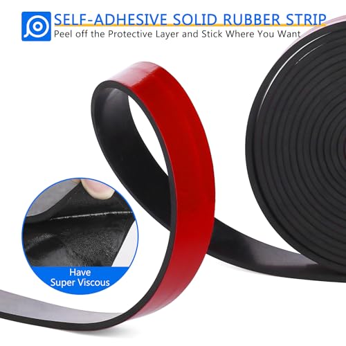 Image of WochiTV Adhesive Solid Rubber Strips, 1 inch Wide x 1 /16 inch Thick x 360 inch Long Self Stick Black Neoprene Rubber Rolls Perfect for DIY Insulation Cushion Gasket, Sealing, Liner, Weather Striping