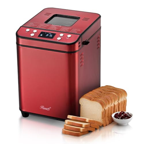 Image of Rosewill 25-in-1 Automatic Bread Maker Machine with 3 Loaf Size up to 2LB, 700W High Power Dual Heater Bread Maker with BPA-free Nonstick Coating Pan, Max 15 Hours Delay Timer, Low Noise - Red Velvet