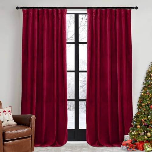 Image of RYB HOME Red Velvet Blackout Curtains 84 inches for Bedroom Living Room | Thermal Insulated,Room Darkening,Super Soft Velvet,Christmas Backdrops,Movie Theater Stage Party Decor,W52 x L84,2 Panels