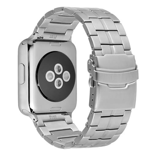 ANNEFIT Pasek do zegarka ze stali nierdzewnej 18 mm, 20 mm, 22 mm, metalowy pasek do zegarka z podwójnym zamkiem składanym dla mężczyzn i kobiet, 20mm, Stal nierdzewna, Bez kamieni szlachetnych