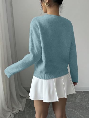 Image of Verdusa Women's Spring 3D Flower Appliques Crewneck Sweaters Long Sleeve Drop Shoulder Pullovers Knit Going Out Tops