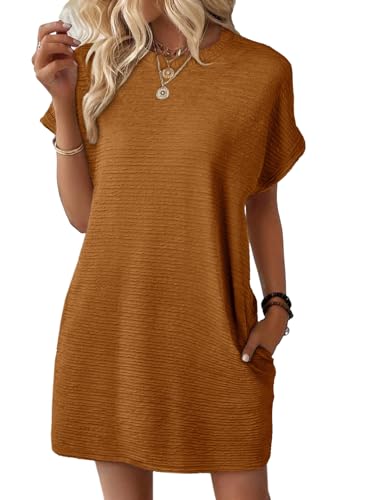 Image of EVALESS Womens Summer Dresses 2026 Fashion Short Sleeve Cute Spring Mini Dress Crewneck Casual Beach Vacation Dresses