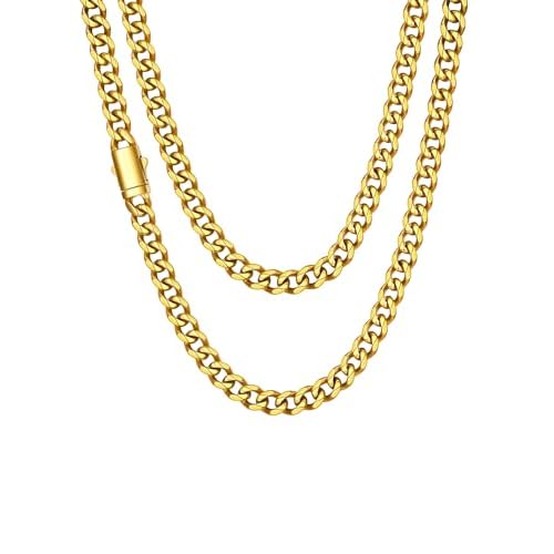 ChainsHouse Cuban Link Chain for Men, Stainless Steel Cuban Link Chain, Black/ 14K Gold Plated Cuban Chain Necklace, 6mm/9mm/12mm Width, Hip Hop Mens Jewelry, 18"-30", Send Gift Box 18 Inche