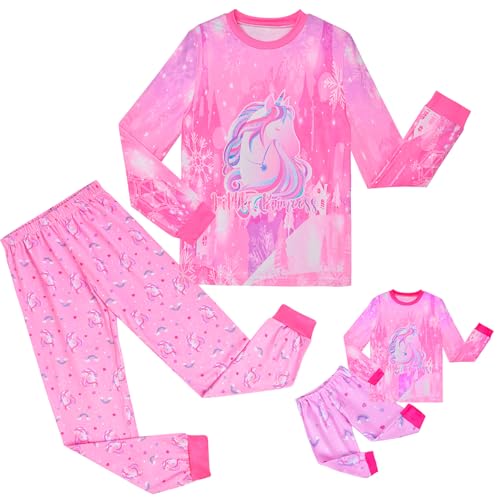 Sylfairy Girls Pajamas Set Matching Doll Pjs Toddler Kids Sleepwear Christmas Clothes Gift Pink