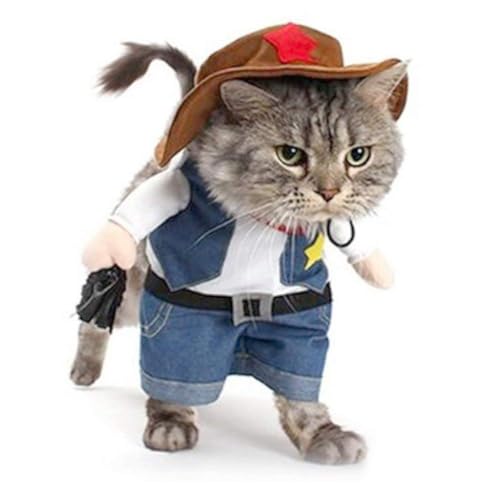 KOWVOWZ Cowboy Dog Costume with Hat Dog Clothes Halloween Costumes for Cat and Small Dog