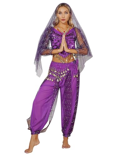 Costume danse orientale femme avec pantalon à paillettes et haut court