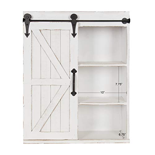 Kate And Laurel Cates Modern Farmhouse Decorative Wood Wall Storage Shelving Cabinet With Sliding Barn Door, Rustic White #TOP3
