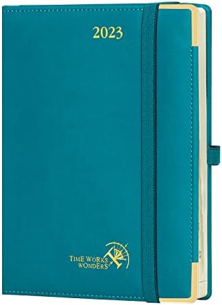 POPRUN 2023 Planner, Vertical Daily Weekly and Monthly Calendar, Agenda 6.5" x 8.5" with Tear-off Corner, Hourly Time Slots, Vegan Leather Hard Cover, FSC® -Certified Paper, Pacific Green