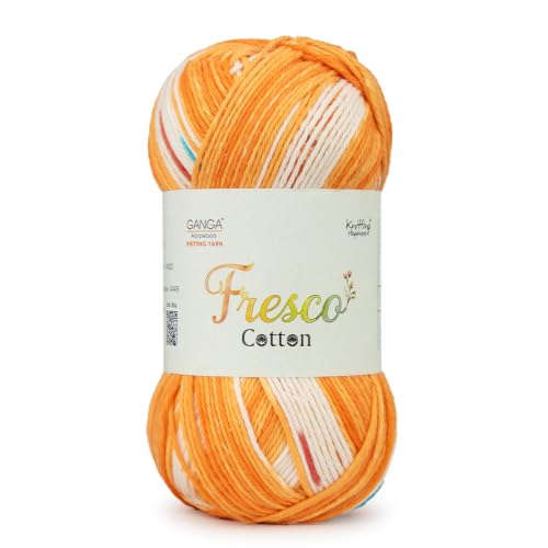 Image of Ganga Acrowools Cotton Delight, Dk Weight Cotton Yarn, Oekotex Class L Certified 100G, 169M (RC004 - Orange)