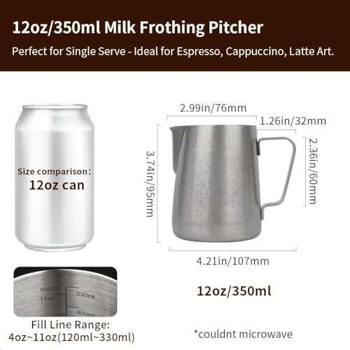 Image of watchget 12oz Milk Frothing Pitcher Stainless Steel Espresso Steaming Jug | Internal Scale, Milk Coffee Cappuccino Latte Art Barista Steam Pitchers,Barista Coffee Bar Accessories, 350ml, Matte Vintage
