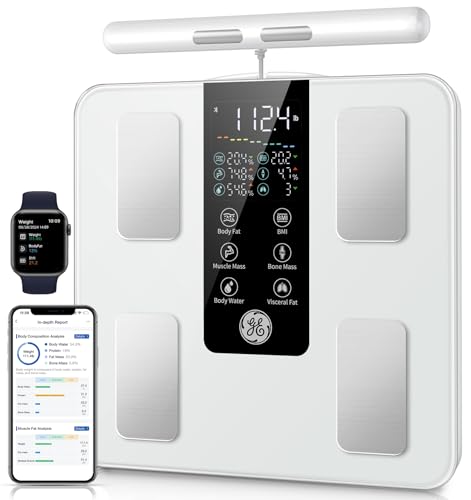 Image of GE Smart Scale for Body Weight: Full Body Composition Analyzer, 50+ Metrics | 8-Electrode Digital Bathroom Scale for Body Weight Fat BMI Muscle Mass Bluetooth, Accurate Weighing Machine 400lb