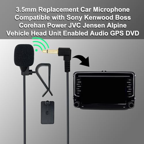 SPTSSWET Autoradio-Mikrofon 3,5 mm Kompatibel mit Sony Kenwood Boss Alpine JVC, Externe Mikrofon für Auto Fahrzeug Haupteinheit Audio Stereo Radio DVD GPS mit Clip-Halterung Freisprechanlagen,3m