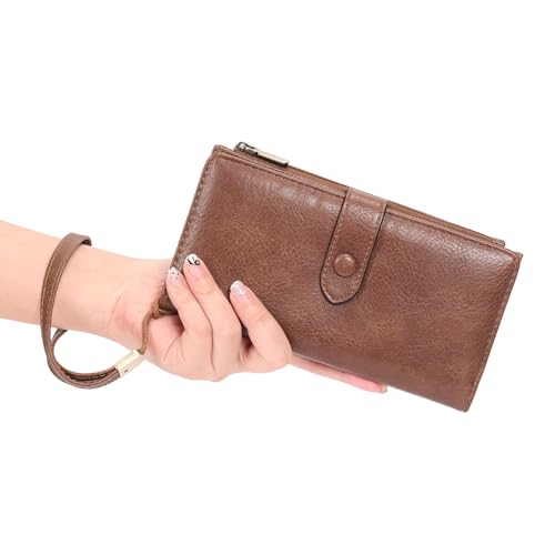 Image of GOIACII Womens Wallets Large Capacity Credit Card Holder RFID Blocking Leather Wallet Wristlet Ladies Clutch Purse Brown