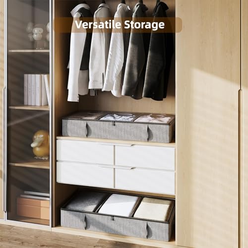 Under Bed Storage Containers 2 pack - Storage Bins Under the Bed with Plastic Clear Cover Divider Drawer - Bedroom Storage and Organization Under Bed Frame – 5 inch Flat Organizer Box for Clothes, Shoes, Blankets by Vailando - Used condition - Image 6