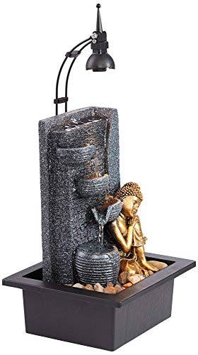 Kneeling Buddha Asian Zen Indoor Tabletop Water Fountain 17" High With Led Light Cascading Meditation Decor For Table Desk-Top Home Office Bedroom House Living Room Relaxation - John Timberland #TOP5