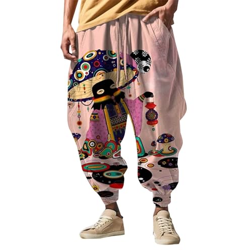Men's Harem Casual Pants with Pockets Oversized Exercise Pajama Joggers Drawstring Baggy Loose Beach Aladdin