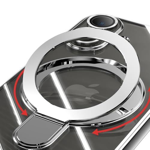 Image of Magnetic Ring Case for iPhone 16 Case Kickstand Compatible with MagSafe Built-in Camera Lens Protector Shockproof Phone Case for iPhone 16 6.1 inch - Silver