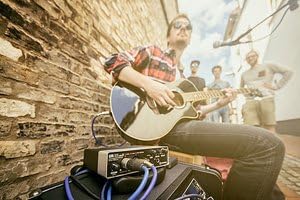 Guitarist using Steinberg UR22MKII interface