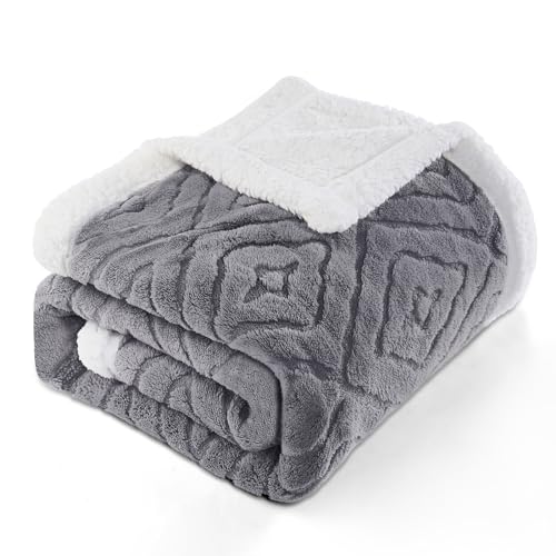 EAQ Kuscheldecke Flauschig Sherpa Flanell Sofaüberwurf Decke Sofadecke Doppelgesicht Extra Weich Wohnzimmer Sofaüberwurf Couchdecke für Bett Sofa (grau, 150x200cm)