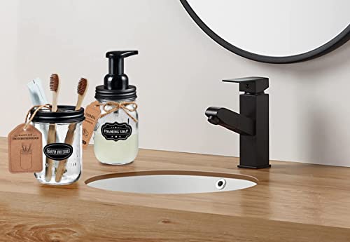 Mason Jar Toothbrush Holder -Black - With 16 Ounce Mason Jar,Premium Rustproof 304 Stainless Steel Lid And Chalkboard Labels - Rustic Farmhouse Decor Black Bathroom Accessories #TOP5