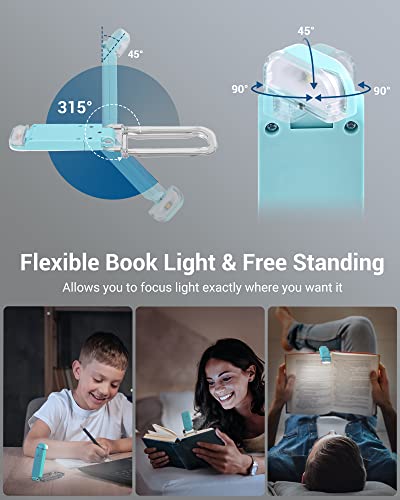 Image of DEWENWILS USB Rechargeable Book Reading Light, Book Light Clip on for Reading in Bed, LED Eye Care Book Lamp for Kids, Bookworms, 2 Brightness Levels (Blue)