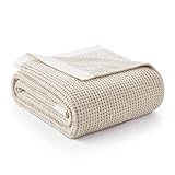 Amélie Home Waffle Throw Blanket for Couch Twin, Soft Cozy Chenille Knit Blanket Warm Decorative Throw for Sofa, Bed, Living Room, 60'x80', Beige