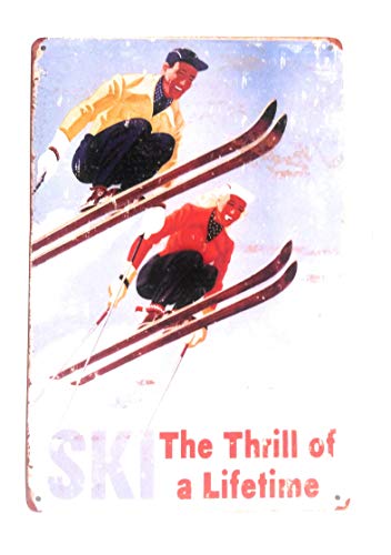 Ski The Thrill of A Lifetime Tin Sign, Retro Sign, Vintage Metal Sign, Skiing Sign, Office Sign, Home Décor, Ski Lodge Décor, Cabin Sign, 8-Inch by 12-Inch Sign | TSC266 |