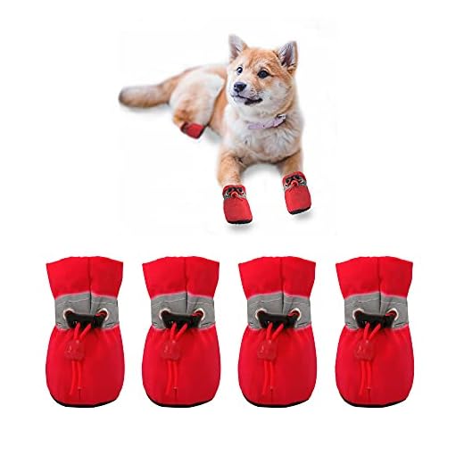 YAODHAOD Dog Shoes for Small Dogs Anti-Slip Dogs Boots & Paw Protector with Reflective Straps Winter Snow Puppy Booties, Cat Dog Shoes for Small and Medium Pets 4PCS (6, red)