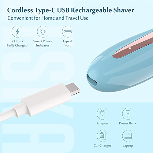 Electric Razor For Women, Eeska 2-In-1 Womens Shaver Bikini Trimmer Body Hair Removal For Face Legs And Underarm, Portable Ladies Shaver, Ipx7 Waterproof Wet And Dry, Type C Usb Recharge Blue #TOP4