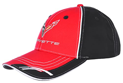 Image of JH DESIGN GROUP Men's Chevy Corvette C8 Logo Cap Adjustable Red & Black Hat