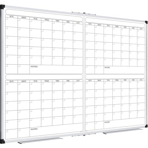 Image of XBoard Magnetic Calendar Whiteboard 48x36 inch, 4 Month Dry Erase Board Planner with Silver Aluminium Frame, Foldable White Board Calendar for Home School Office Organization