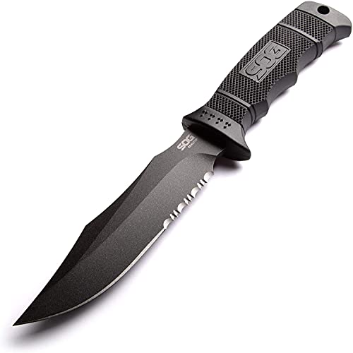 SOG Fixed Blade Knives - Seal Pup Tactical Knife Survival Knife and Hunting Knife w/ 4.75 Inch Blade and MOLLE Knife Sheath & GRN Grip (M37N-CP) , black #1