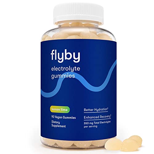 Flyby Electrolyte Gummies | Energy Gummies For Workout, Sports & Post-Party Hydration Chews | Chewable Calcium, Sodium Chloride, Potassium Chloride | Dehydration Relief | 90 Vegan Gummies (Lemon-Lime) #TOP22