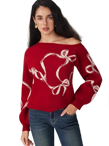 CIDER Off The Shoulder Sweaters for Women Bowknot Long Sleeve One Shoulder Fall Sweaters Knit Pullover Sweater Trendy3