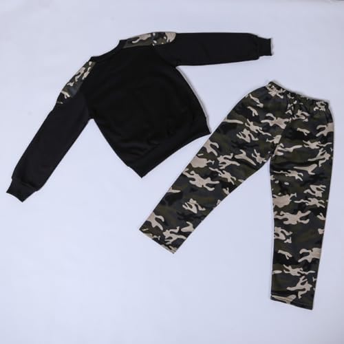 Boys Camo 2 Piece Outfit Fall Kids Long Sleeve Graphic Trendy Sweatpants Sweatshirts Crewneck Pullover Kids Clothes Set3