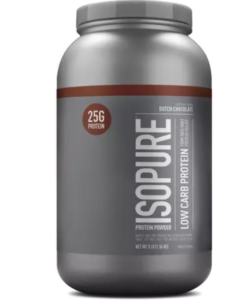 Iso Pure Low Carb 100% Whey Protein Isolate Powder - 3 lbs, 1.36 kg Dutch Chocolate