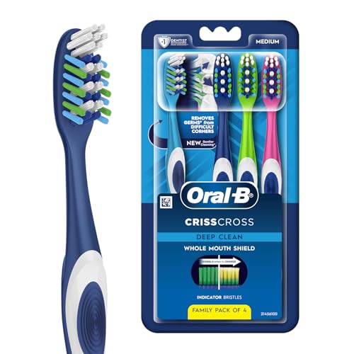 Criss Cross Deep Clean Medium Bristles Manual Toothbrush For Adults,Tongue Cleaner, Multicolour Tooth Brush Set, Oral B Dentist Recommended Brand (Fam