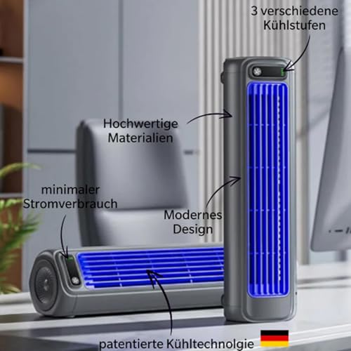 Ventilador de aire acondicionado, ventilador inalámbrico portátil, enfriador de aire para habitación, patio, oficina, interior, con 3 velocidades y pantalla táctil LED