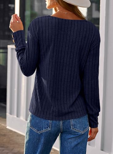 Image of Dokotoo Womens Tops V Neck Lightweight Sweater Fall Long Sleeve Top 2026 | Decorative Buttons, Soft Breathable Knit Material, Pullover Tunic Tops, Business Casual, Fall Outfits, Winter Clothing 2026