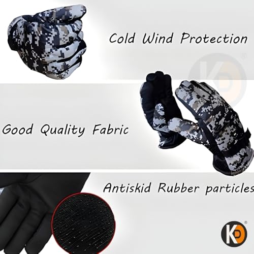 Image of K D Full Finger Winter Gloves for Men & Women with Fur Inside | Warm, Windproof, Waterproof, Scratch-Proof Thermal Gloves | Ideal for Biking, Riding & Cold Weather (Gloves Gray)