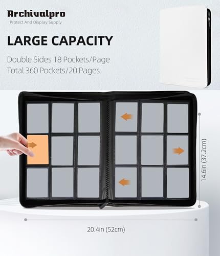Image of Premium 9 Pocket Card Binder, Holds 360 Cards for MTG TCG Sports Game Cards(White,9 Pocket) | Side-loading card binder with zipper and no-ring design. Holds 360 cards in clear pockets.
