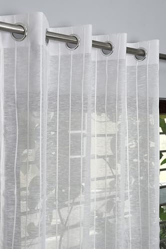 Image of Exporthub Sheer Linen Cotton Curtains for Window 6 Feet Set of 2, White - Light Filtering Breathable Fabric Drapes for Living Room & Bedroom (EHSPR052 64)